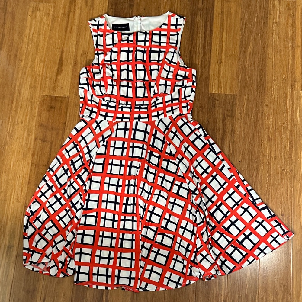 LAST CHANCE OFFER: Donna Morgan Red, Cream and Navy Checkered Midi Dress